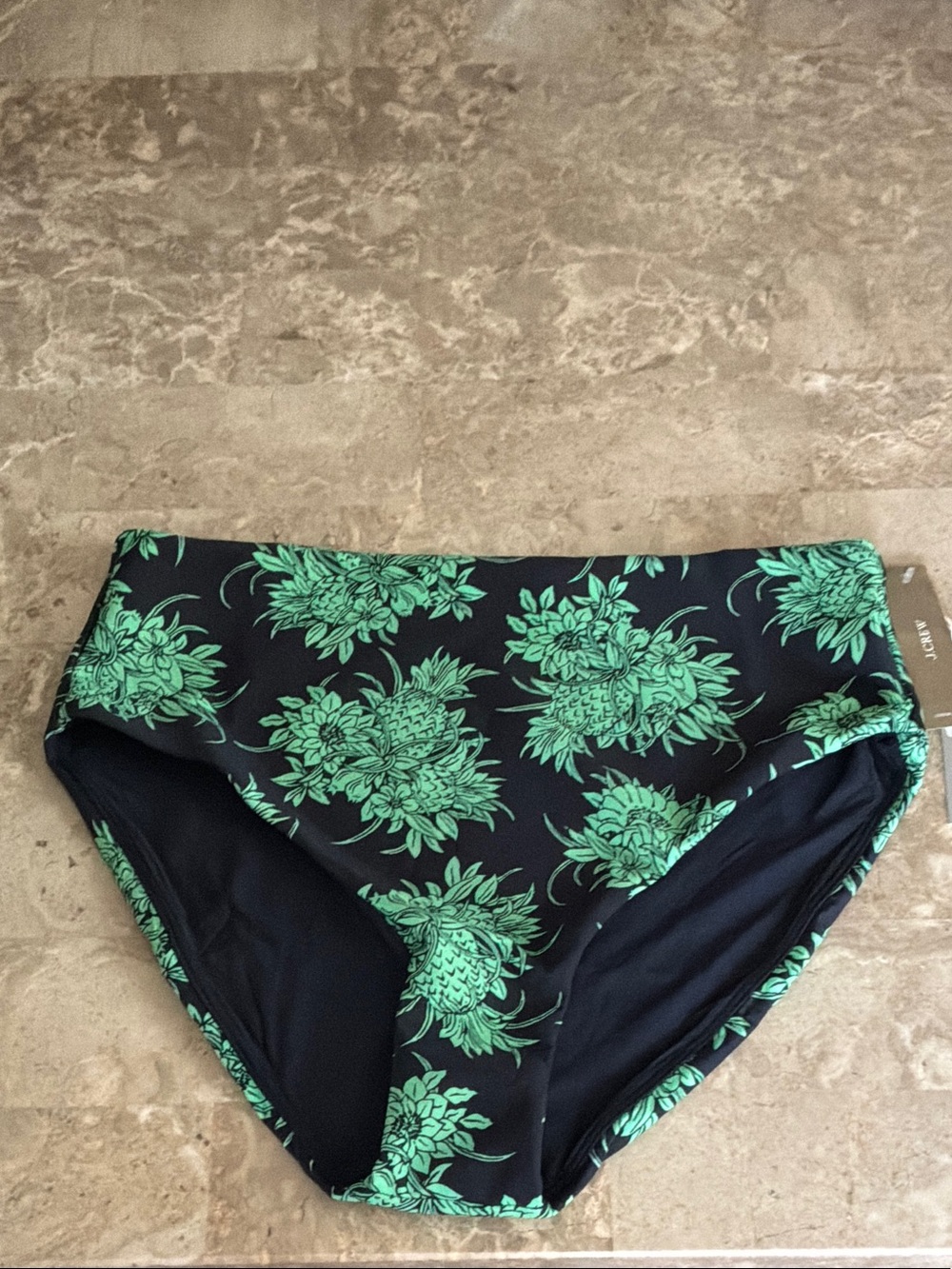 J. Crew Large  High-Waist Bikini Bottoms with Green Floral Print